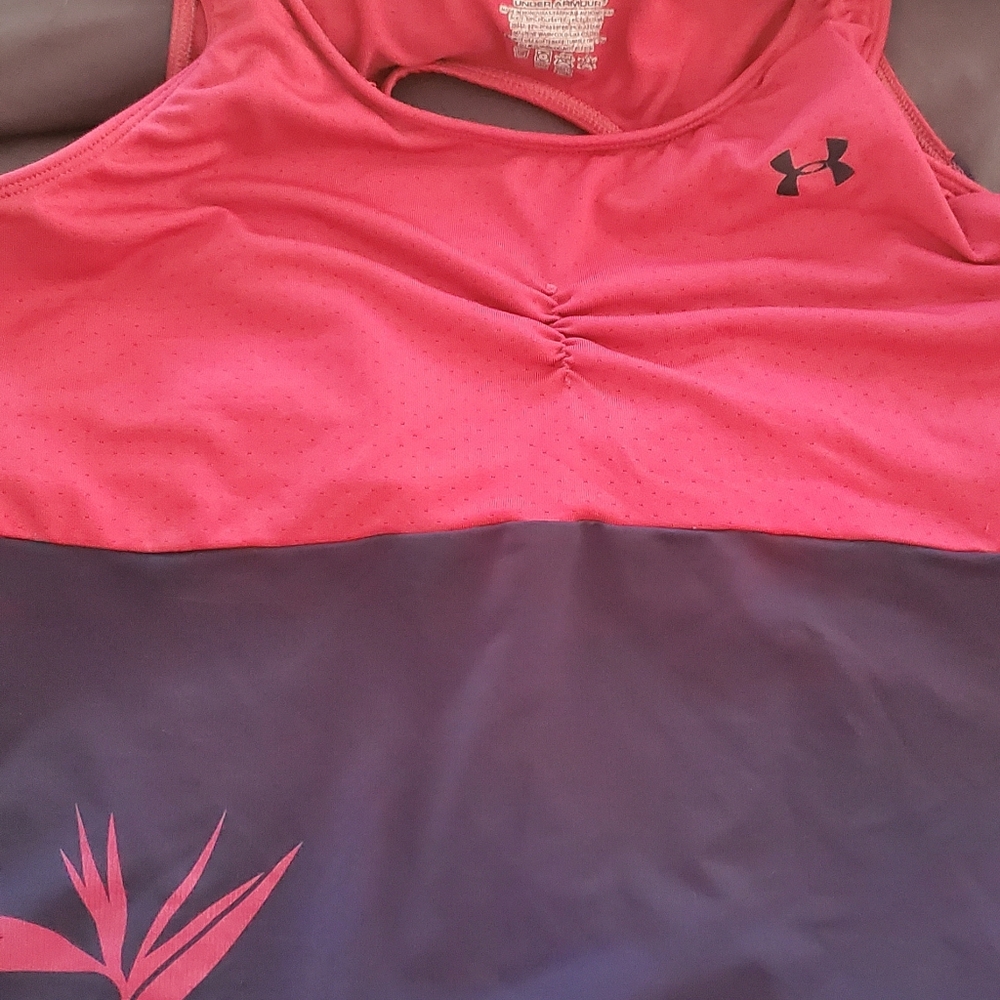 Pink and navy Under Armor workout top with bra